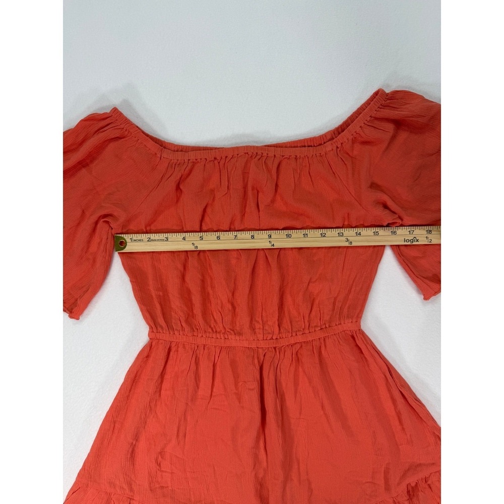 VENUS Off Shoulder Romper Size Small Coral Orange Ruffle Hem Boho Viscose - Picture 8 of 11